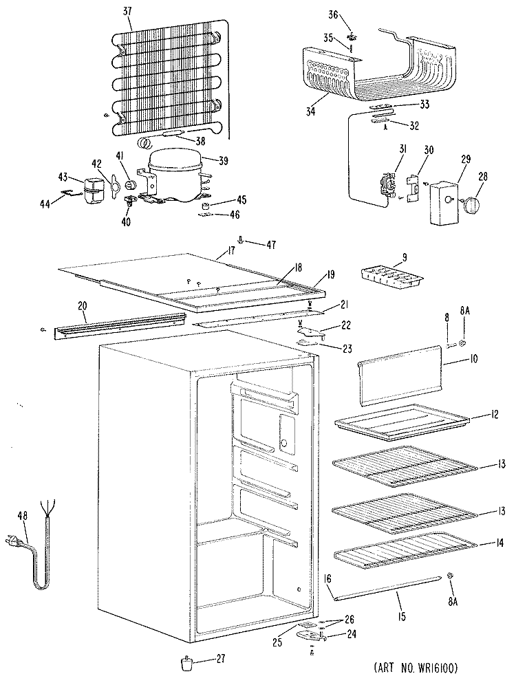Section Diagram and Parts List for TA5SGB  General Electric Refrigerator