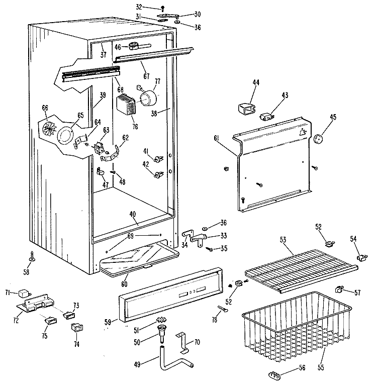 Section Diagram and Parts List for CAF16DJB  General Electric Freezer