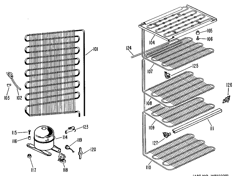 Section Diagram and Parts List for CA21DJC  General Electric Freezer