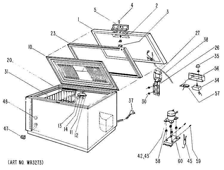 Section Diagram and Parts List for CB10DJB  General Electric Freezer