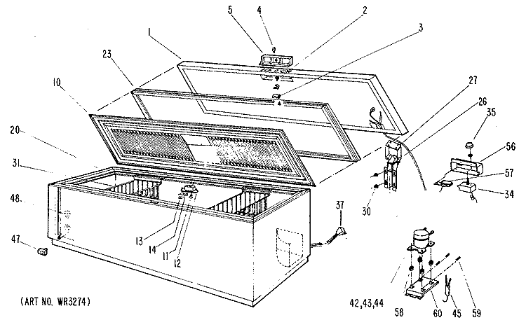 Section Diagram and Parts List for CB22DJB  General Electric Freezer