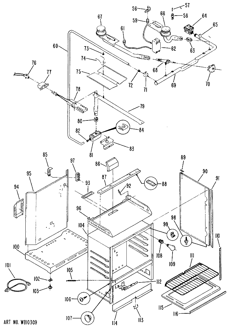 Section Diagram and Parts List for JGBS16GEH2  General Electric Range