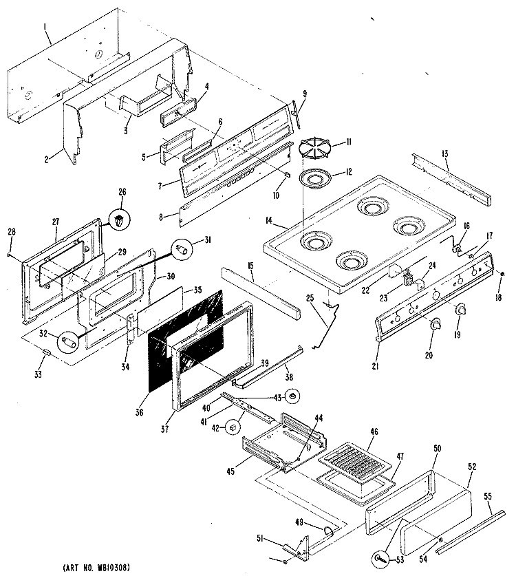 Section Diagram and Parts List for JGBC17GEH2  General Electric Range