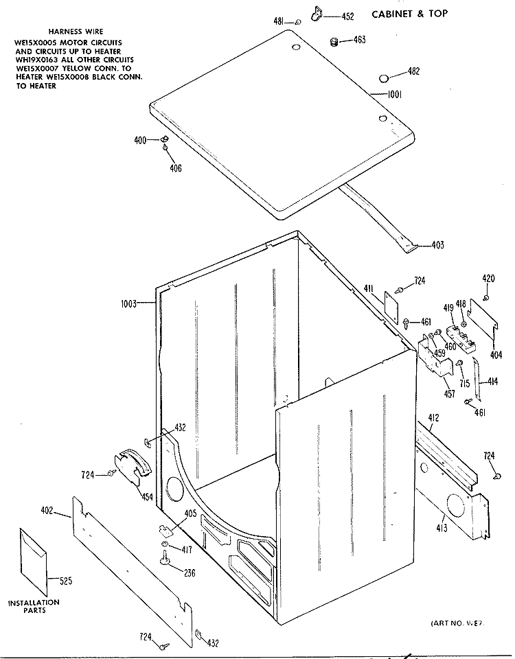 CABINET & TOP Diagram and Parts List for DDE5109VML  General Electric Dryer
