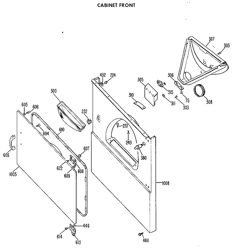 CABINET FRONT Diagram and Parts List for DDE5109VML  General Electric Dryer