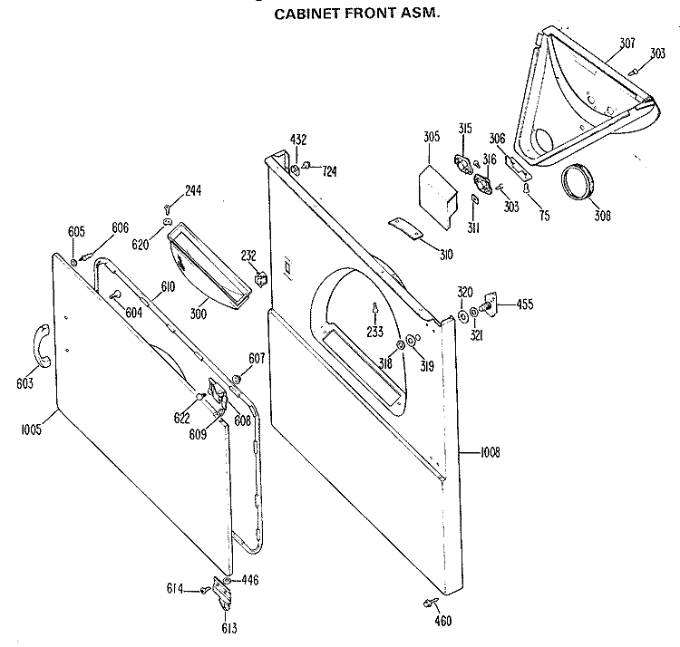 CABINET FRONT ASM. Diagram and Parts List for DDC5000FAL  General Electric Dryer