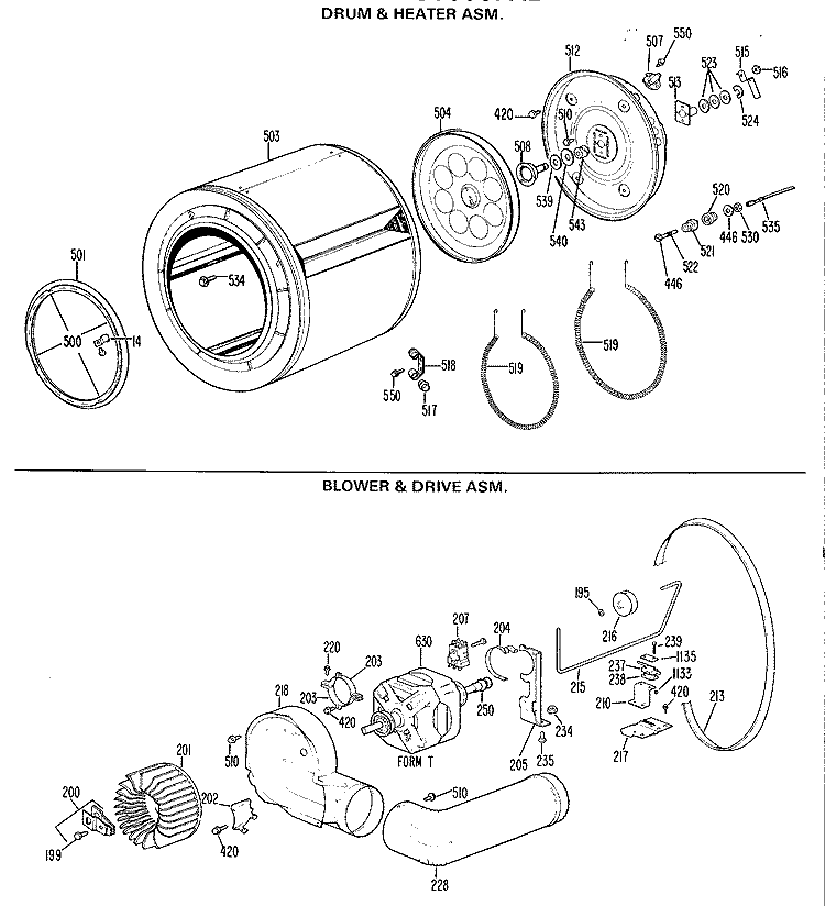 DRUM & HEATER ASM. Diagram and Parts List for DDC5000FAL  General Electric Dryer