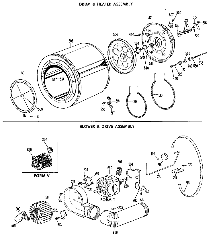 DRUM & HEATER ASSEMBLY Diagram and Parts List for DDE7110VML  General Electric Dryer