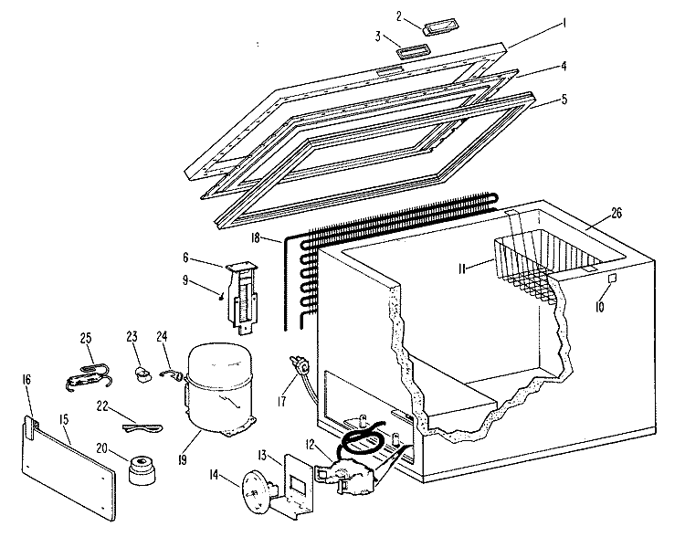 Section Diagram and Parts List for CB10DFD  General Electric Freezer