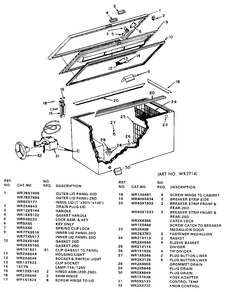 Section Diagram and Parts List for CB25DFC  General Electric Freezer