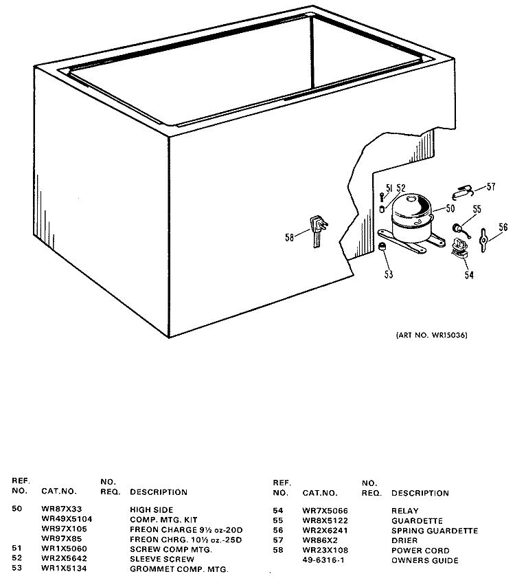 Section Diagram and Parts List for CB25DFC  General Electric Freezer