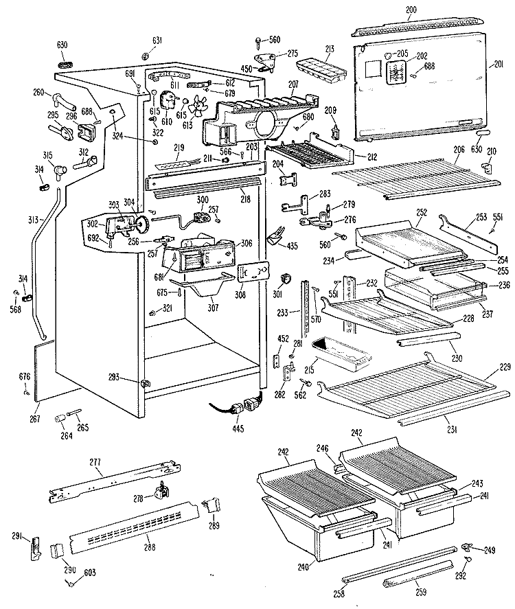 Section Diagram and Parts List for TBX18BHBR  General Electric Refrigerator