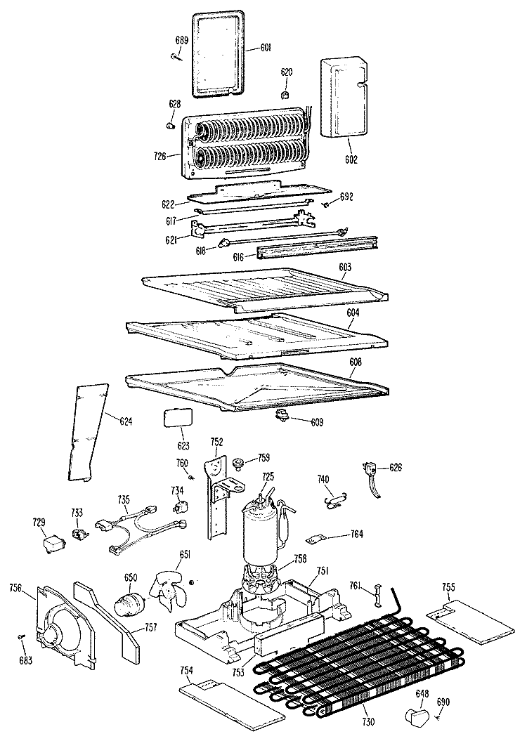 Section Diagram and Parts List for TBX18ZHBR  General Electric Refrigerator