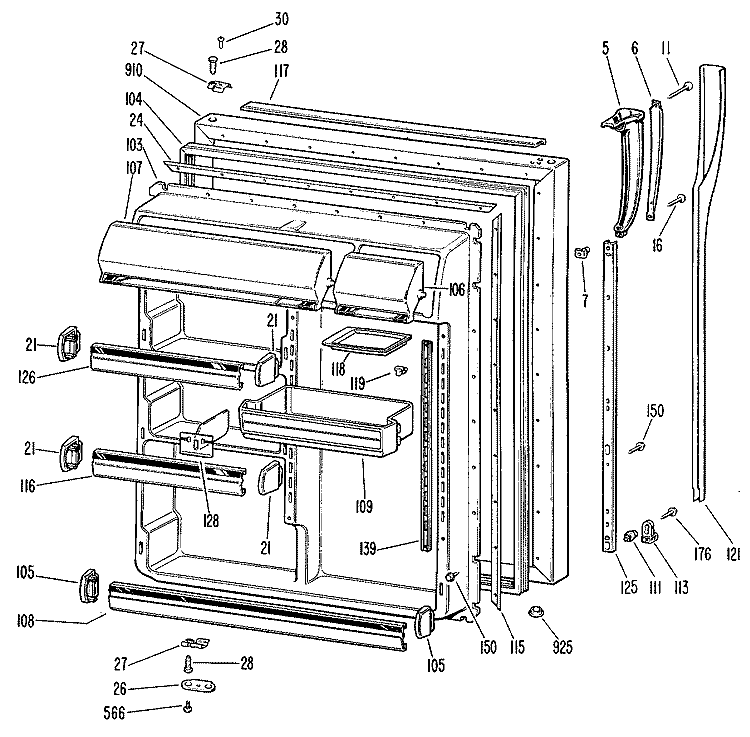 Section Diagram and Parts List for TBX22RHCR  General Electric Refrigerator