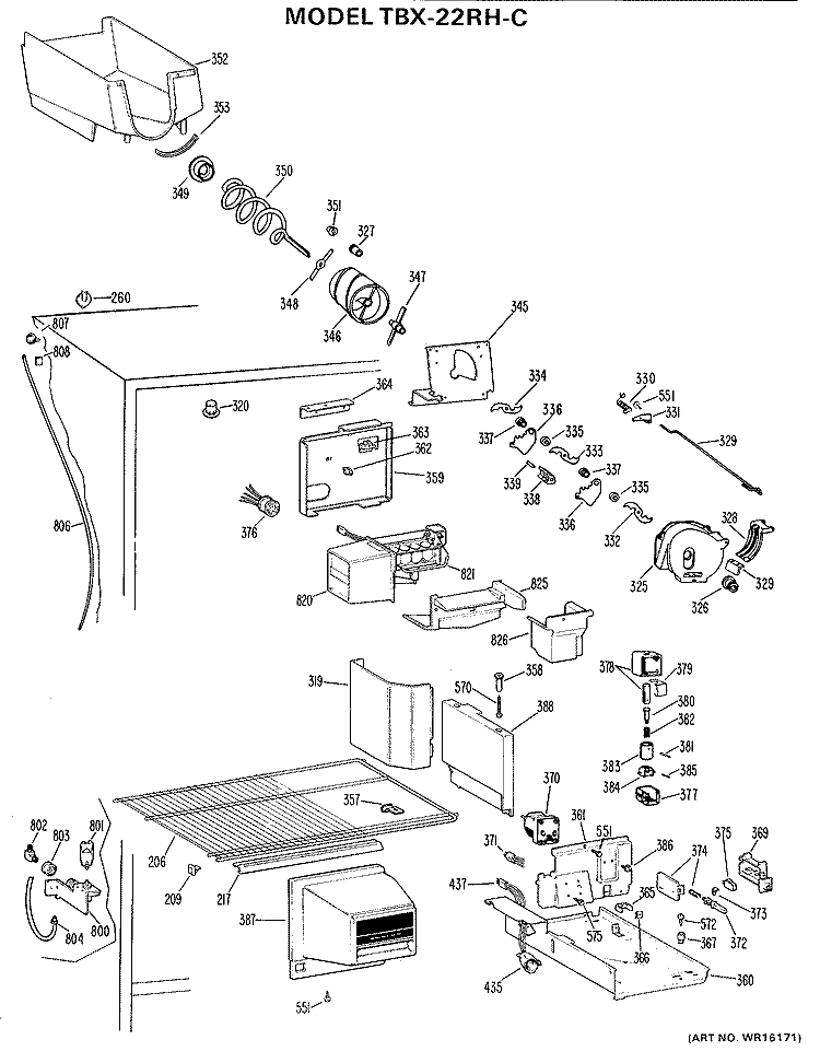 Section Diagram and Parts List for TBX22RHCR  General Electric Refrigerator