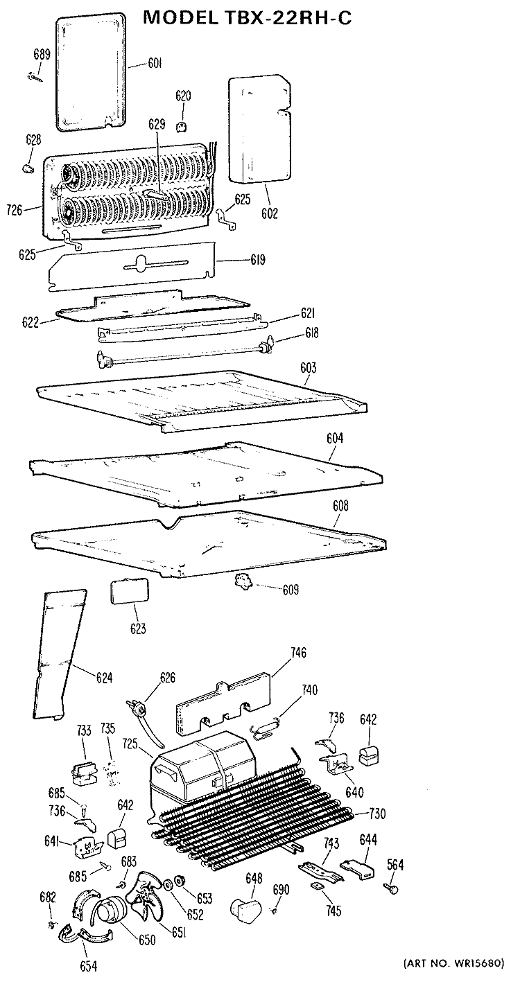 Section Diagram and Parts List for TBX22RHCR  General Electric Refrigerator