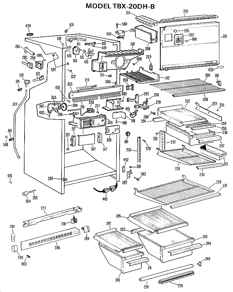 Section Diagram and Parts List for TBX20DHBR  General Electric Refrigerator