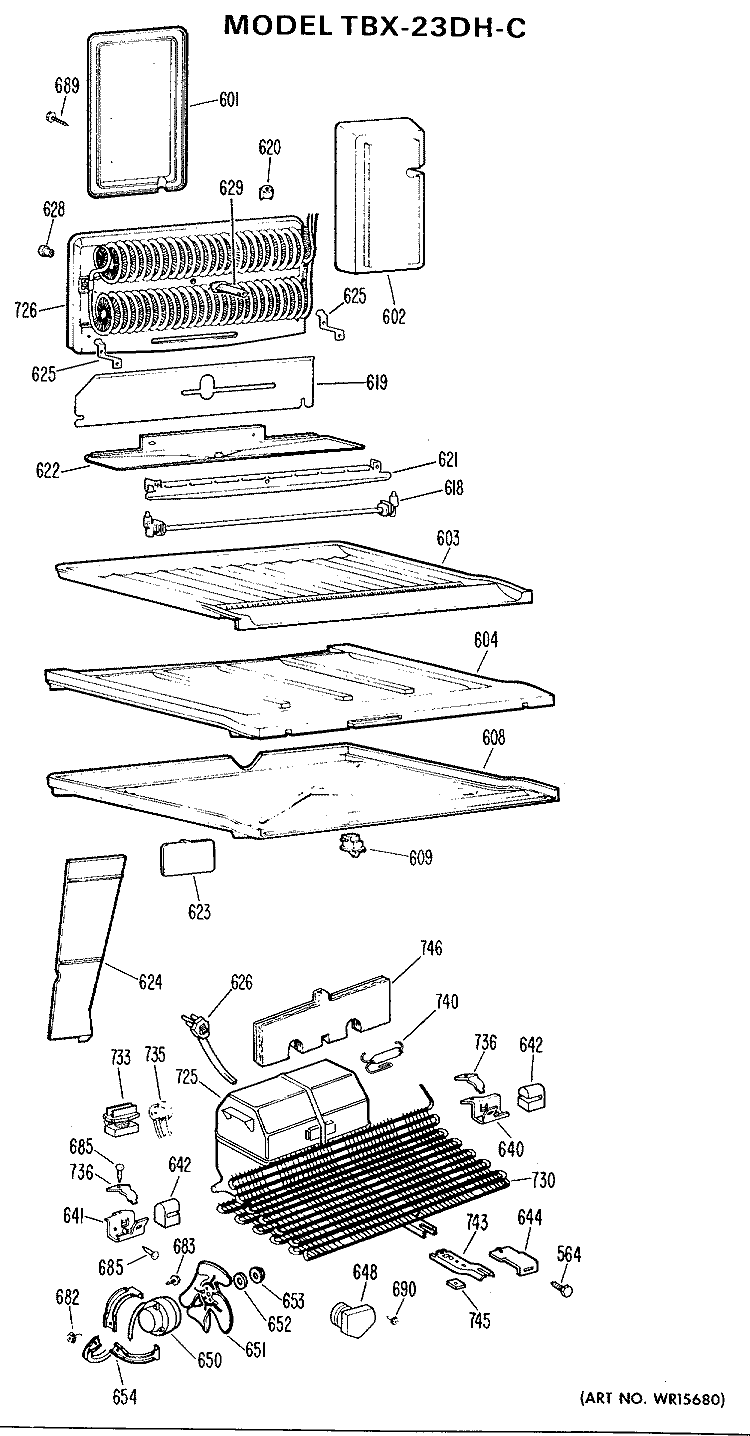 Section Diagram and Parts List for TBX23DHCR  General Electric Refrigerator