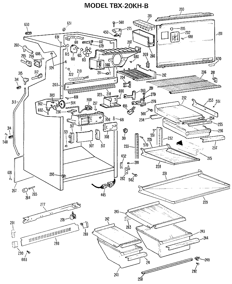 Section Diagram and Parts List for TBX20KHBR  General Electric Refrigerator