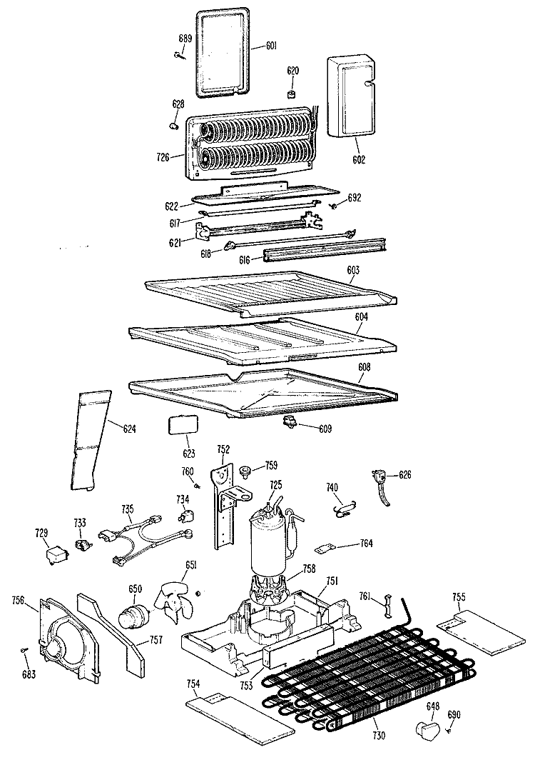 Section Diagram and Parts List for TBX20KHBR  General Electric Refrigerator