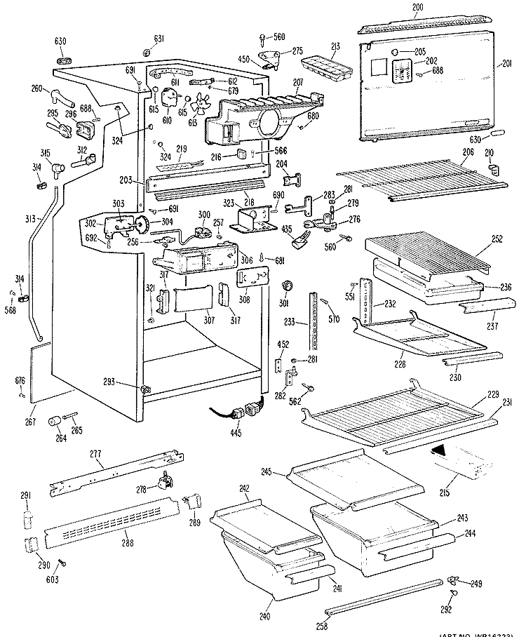 Section Diagram and Parts List for TBX20PHBR  General Electric Refrigerator