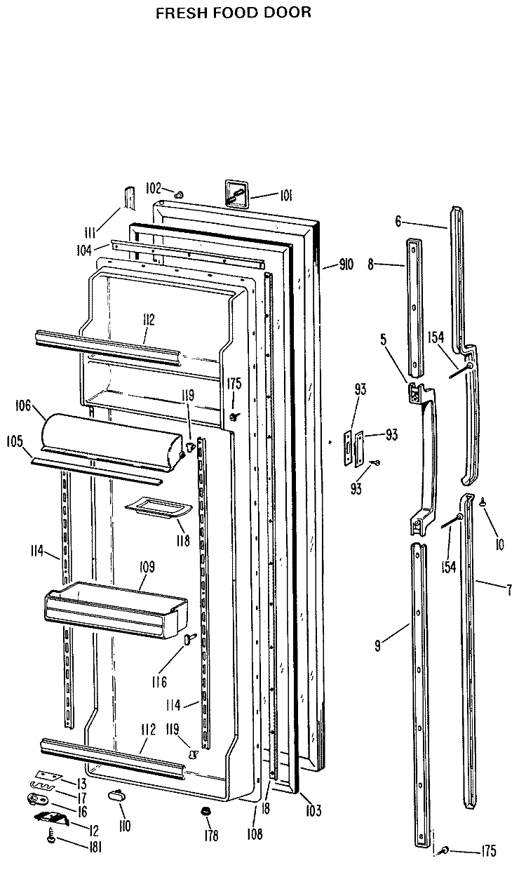 FRESH FOOD DOOR Diagram and Parts List for TFXE24RGD  General Electric Refrigerator