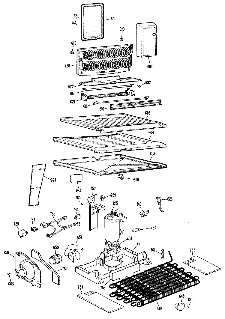 Section Diagram and Parts List for TBX20ZHBR  General Electric Refrigerator