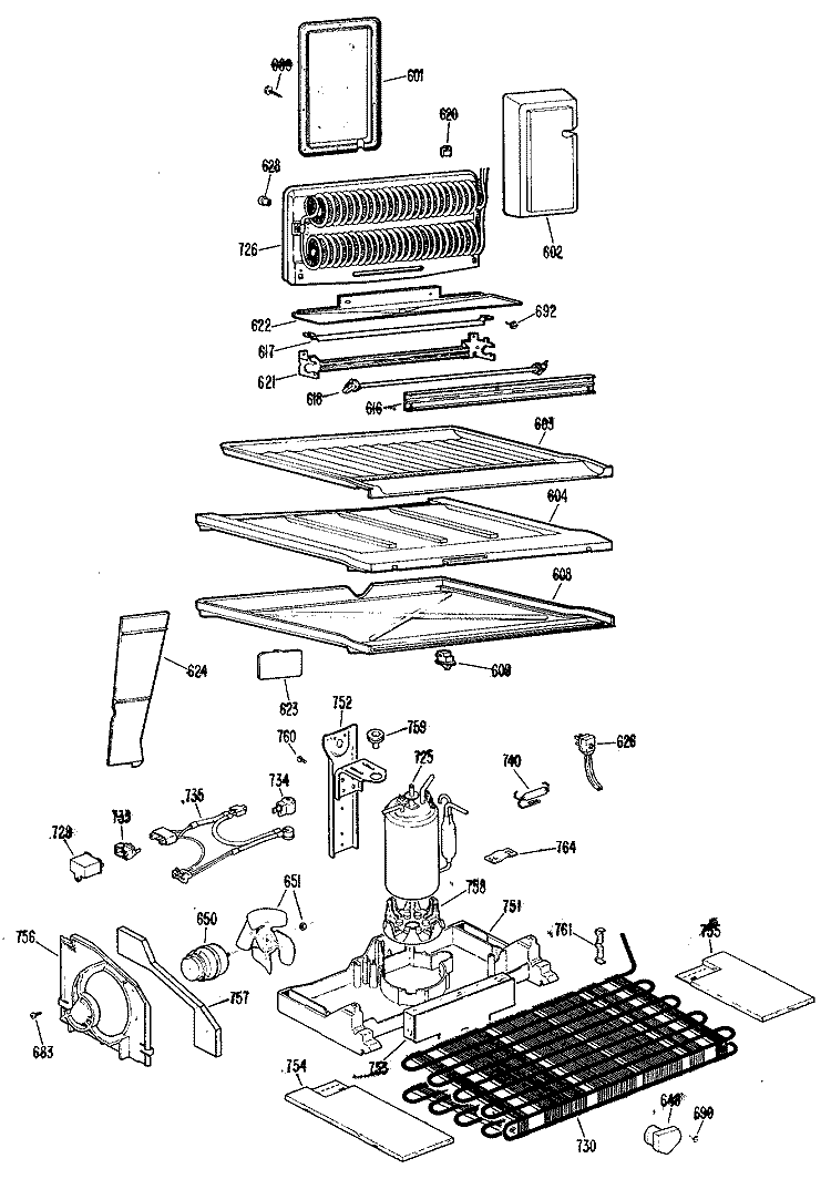 Section Diagram and Parts List for TBX20PGRR  General Electric Refrigerator