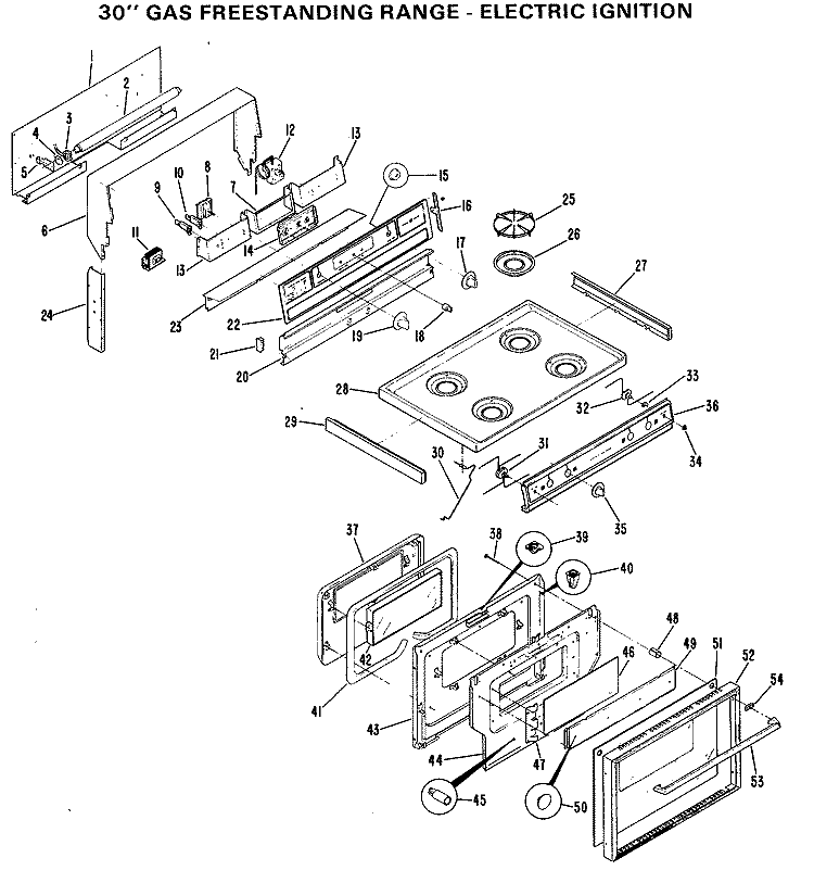30" GAS FREESTANDING RANGE - ELECTRIC IGNITION Diagram and Parts List for JGBP26GEH3  General Electric Range