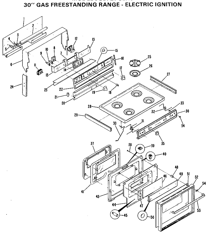 30" GAS FREESTANDING RANGE - ELECTRIC IGNITION Diagram and Parts List for JGBP27GEH3  General Electric Range