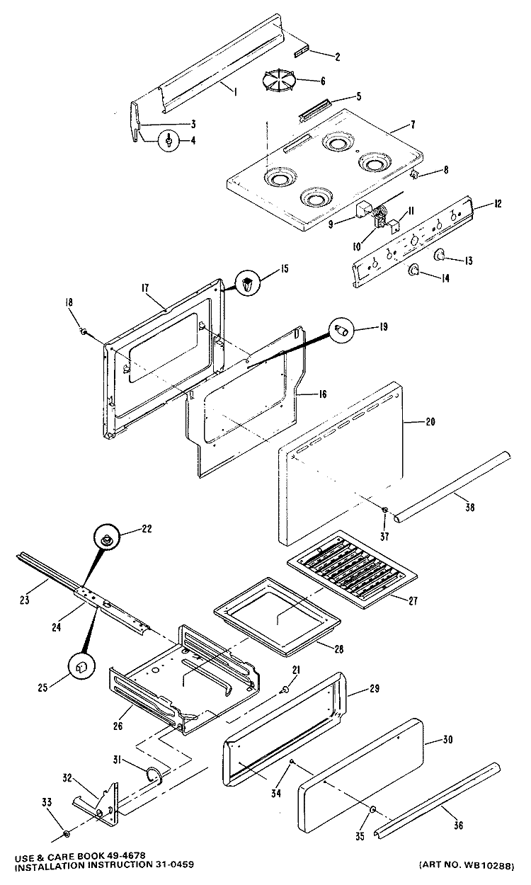 Section Diagram and Parts List for JGSS03EH3  General Electric Range
