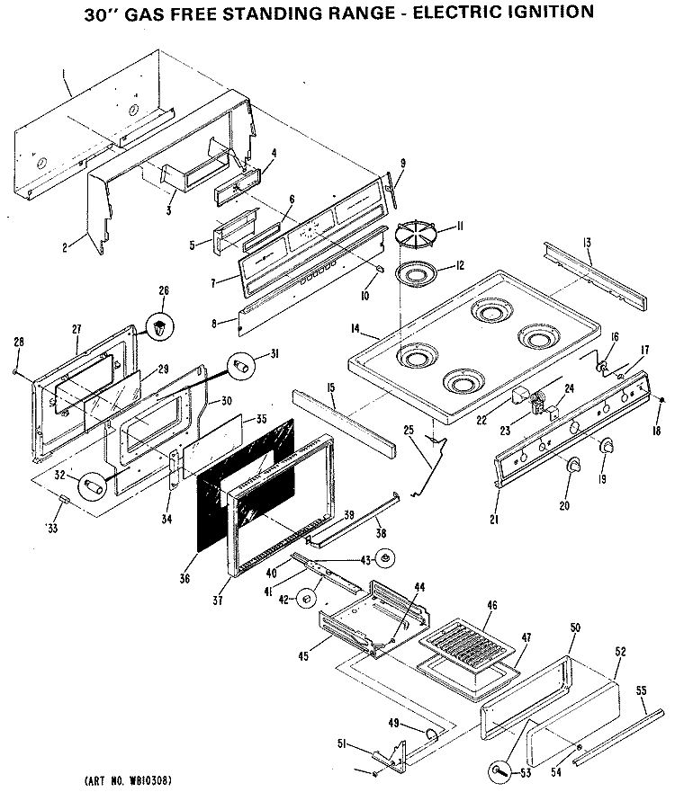 30" GAS FREE STANDING RANGE - ELECTRIC IGNITION Diagram and Parts List for JGBC17GEH3  General Electric Range