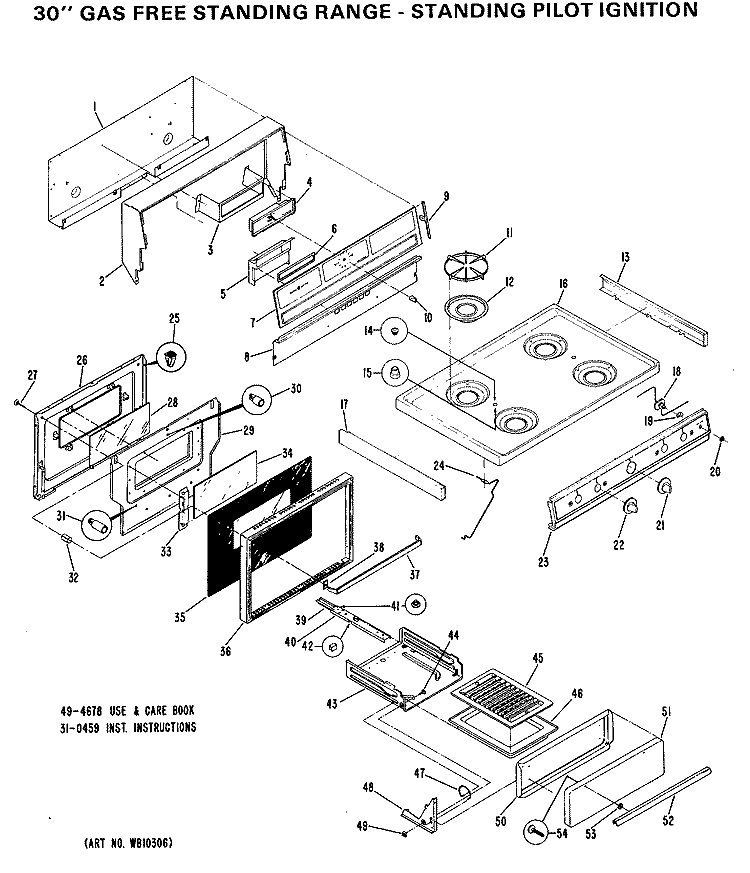 30" GAS FREE STANDING RANGE - STANDING PILOT IGNITION Diagram and Parts List for JGBC17GPH3  General Electric Range