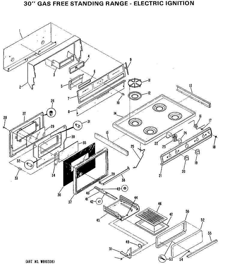 30" GAS FREE STANDING RANGE - ELECTRIC IGNITION Diagram and Parts List for JGBC16GEH3  General Electric Range