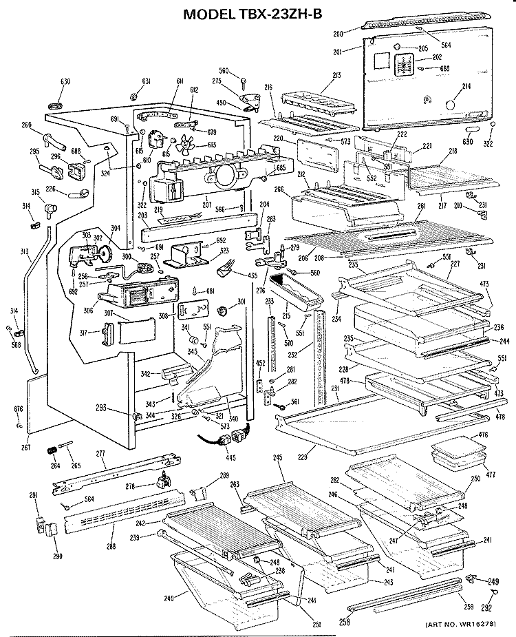 Section Diagram and Parts List for TBX23ZHBR  General Electric Refrigerator