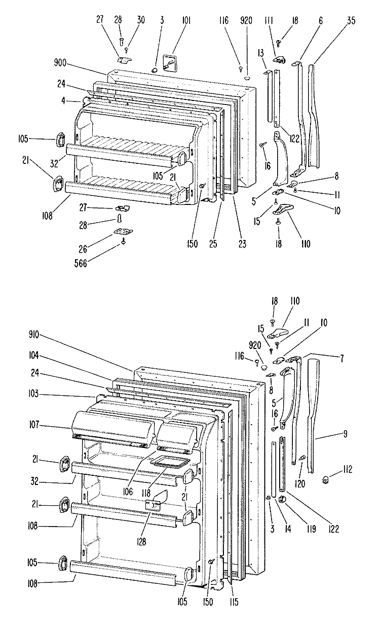 Section Diagram and Parts List for TBX23DHBR  General Electric Refrigerator