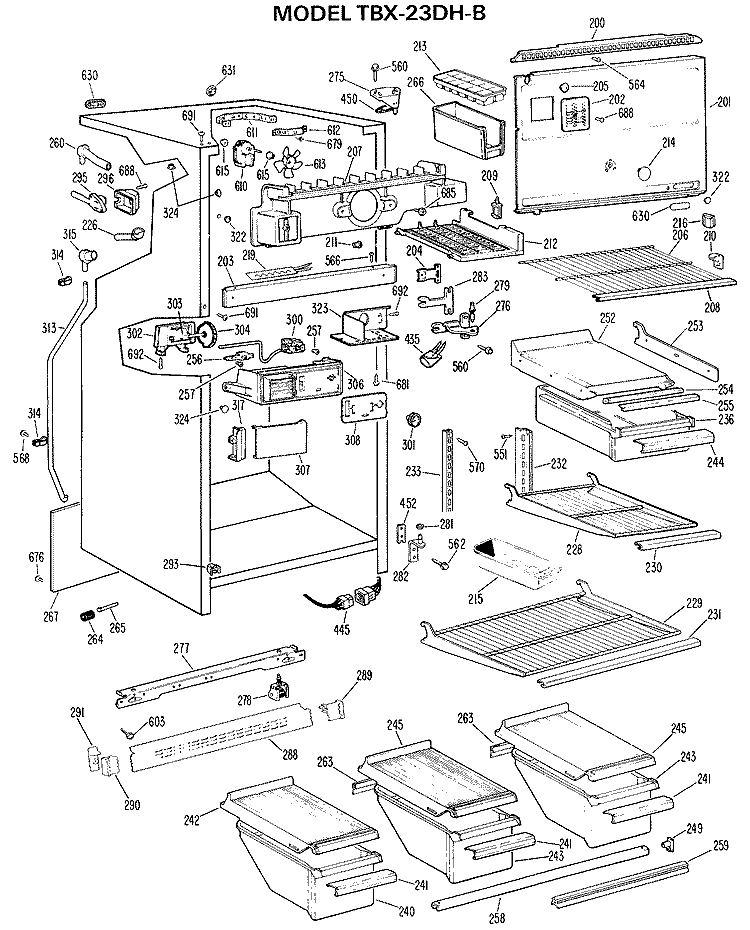 Section Diagram and Parts List for TBX23DHBR  General Electric Refrigerator