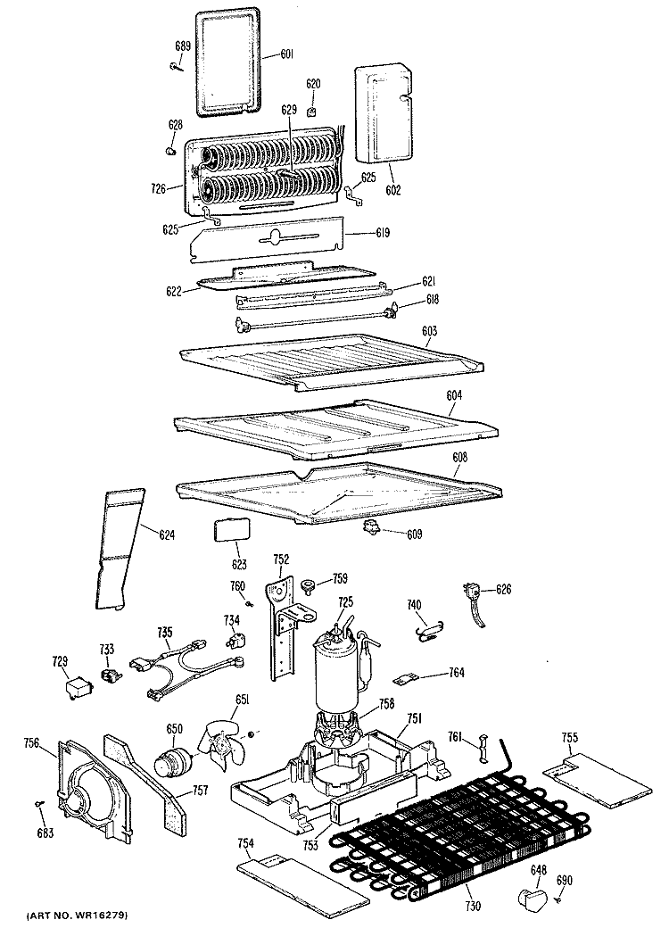 Section Diagram and Parts List for TBX23DHBR  General Electric Refrigerator