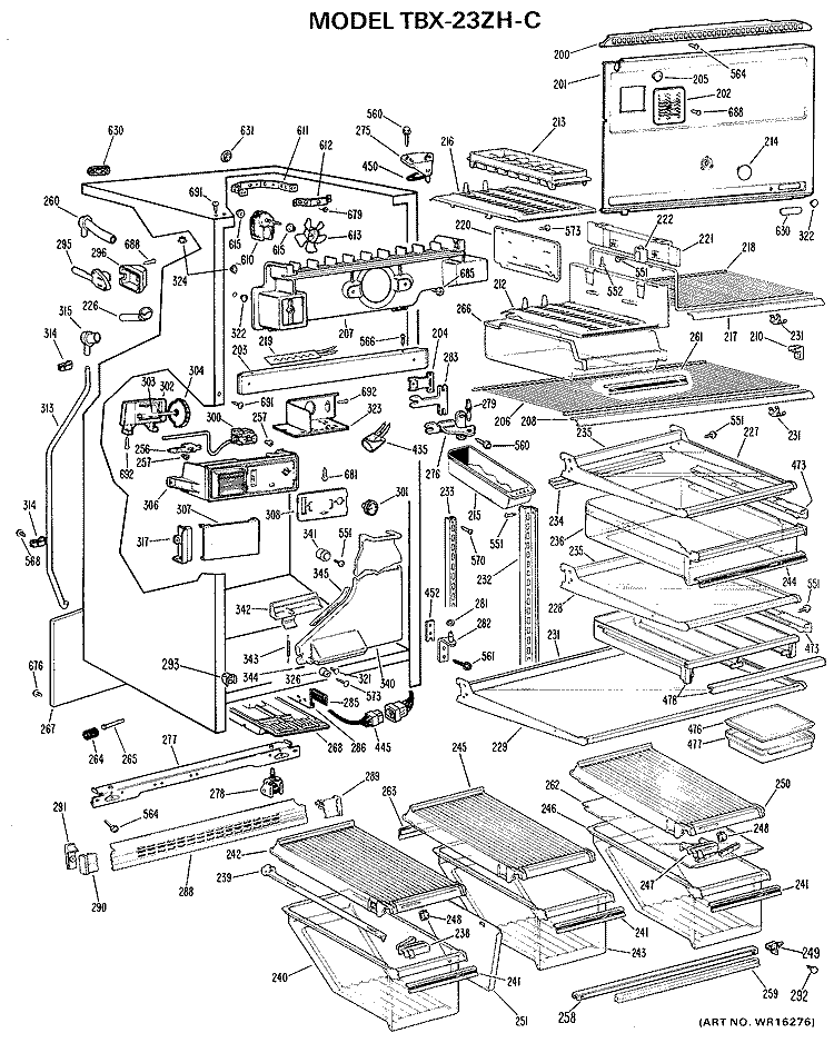 Section Diagram and Parts List for TBX23ZHCR  General Electric Refrigerator