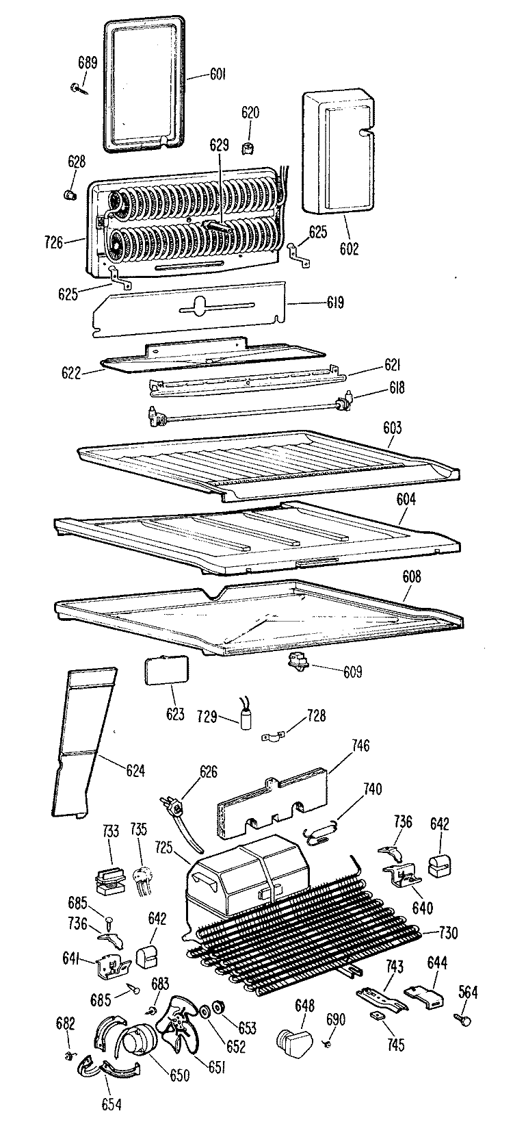 Section Diagram and Parts List for TBX23ZHCR  General Electric Refrigerator