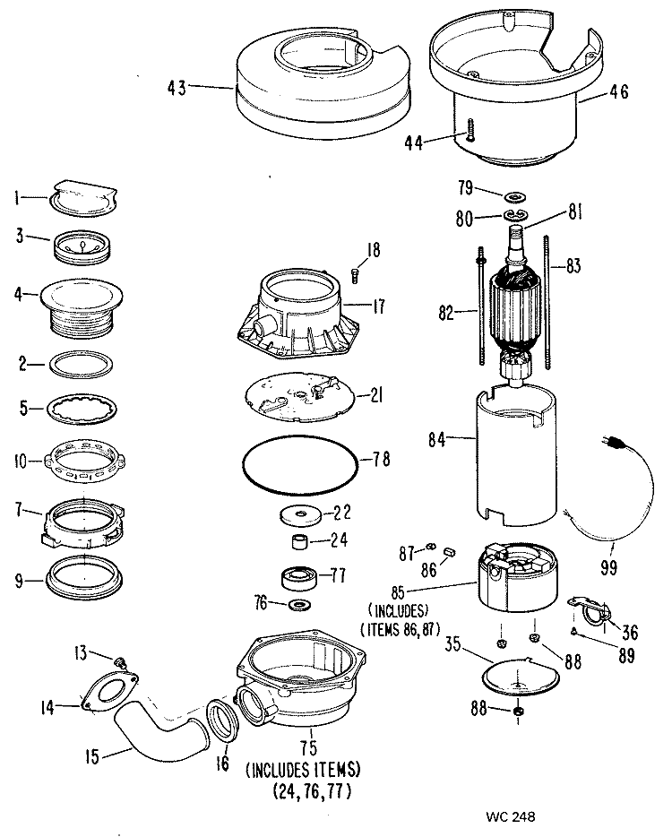 Section Diagram and Parts List for GFC197G01  General Electric Food Waste Disposer
