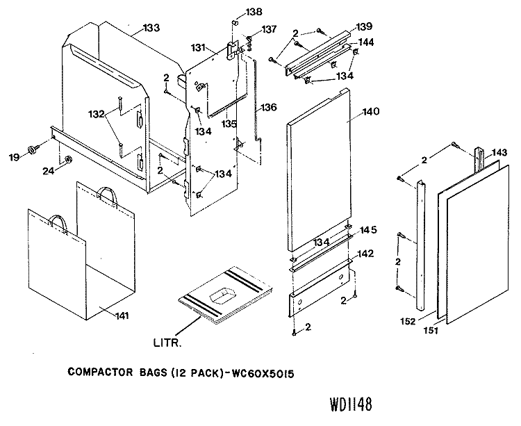 Section Diagram and Parts List for GCG1000-01  General Electric Trash Compactor