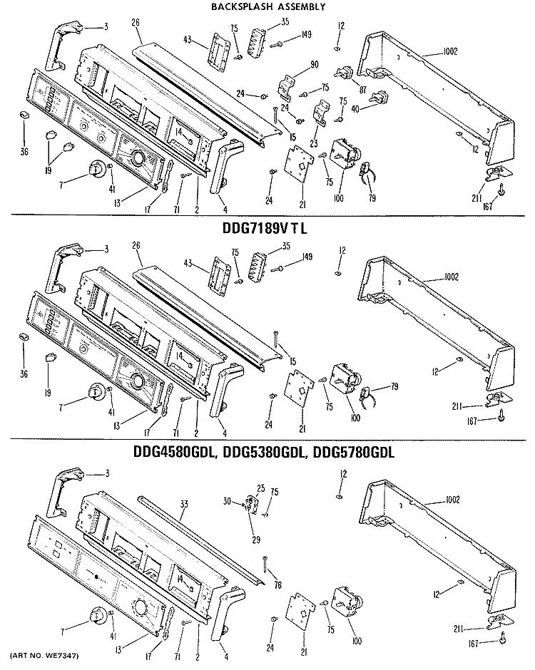 BACKSPLASH ASSEMBLY Diagram and Parts List for DDG5380GDL  General Electric Dryer