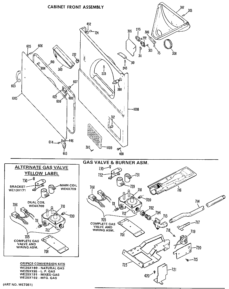 CABINET FRONT ASSEMBLY Diagram and Parts List for DDG5380GDL  General Electric Dryer