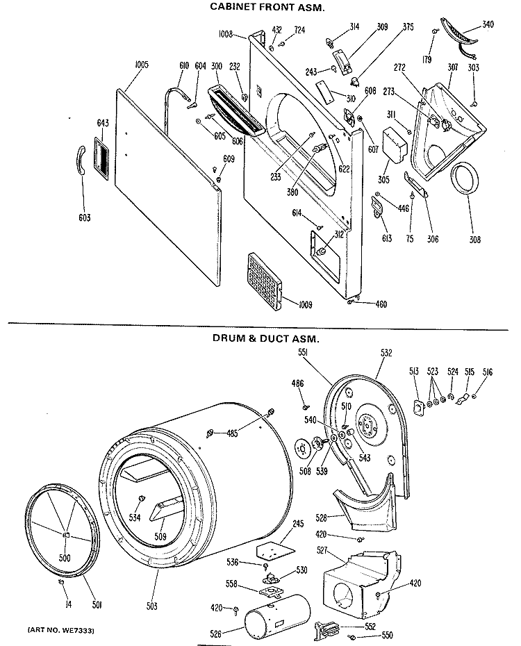 CABINET FRONT ASM. Diagram and Parts List for DDG9280GDL  General Electric Dryer
