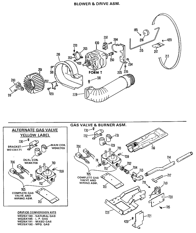 BLOWER & DRIVE ASM. Diagram and Parts List for DDG9280GDL  General Electric Dryer