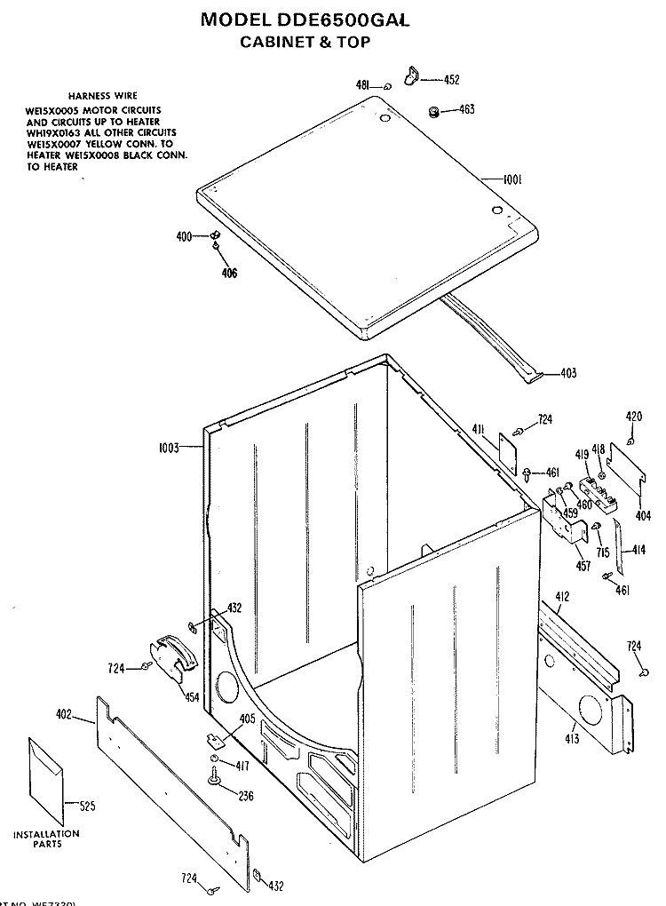CABINET & TOP Diagram and Parts List for DDE6500GAL  General Electric Dryer