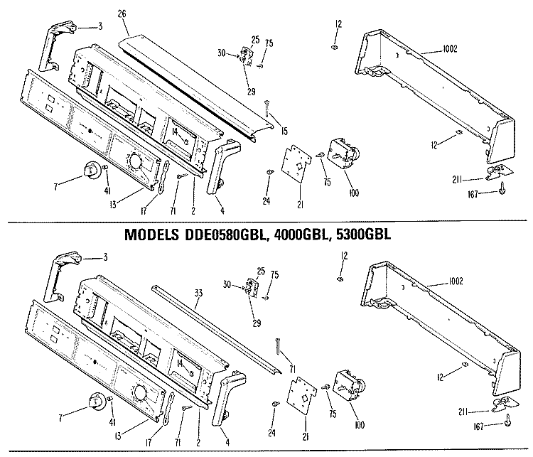 Section Diagram and Parts List for DDE0580GBL  General Electric Dryer