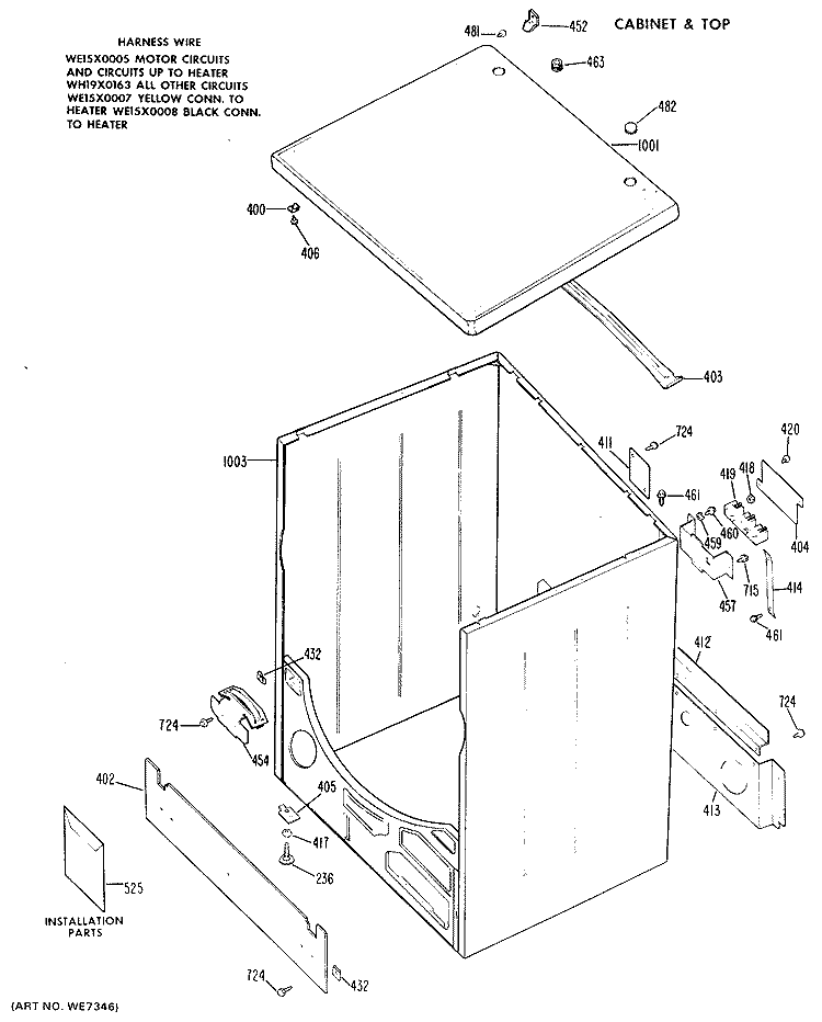 CABINET & TOP Diagram and Parts List for DDE0580GBL  General Electric Dryer