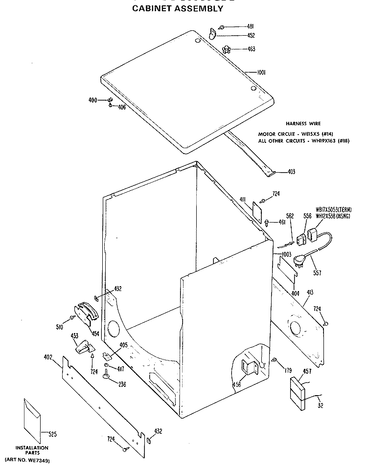 CABINET ASSEMBLY Diagram and Parts List for DDG6580GDL  General Electric Dryer